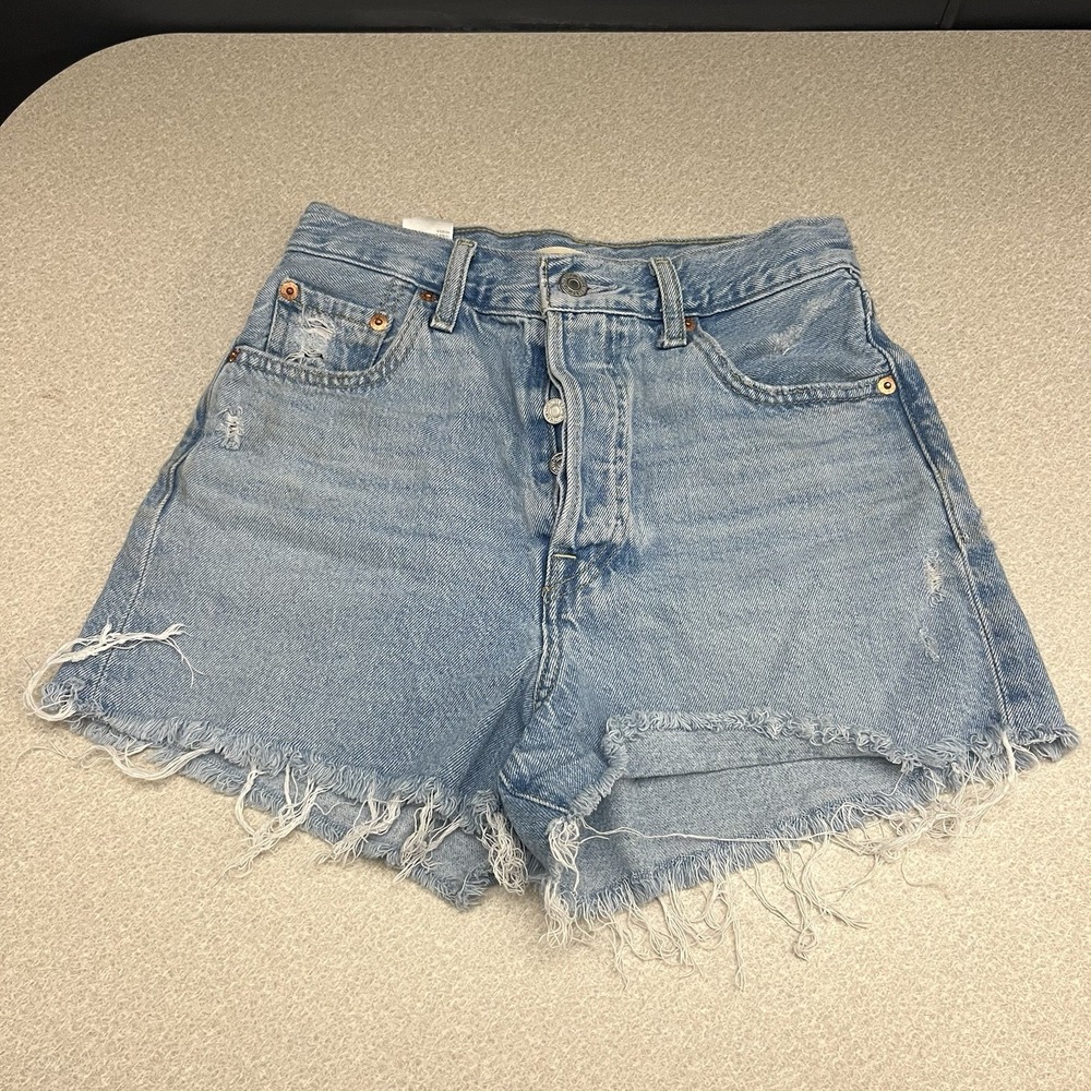 Levi's Jean Shorts Y2K Booty Womens 26 Ribcage Shorts Cut Off Blue Distressed